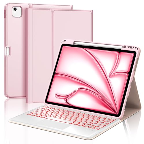IVEOPPE Tastatur für iPad Air 13 (2025/2024) Con Touchpad, Hülle mit Tastatur für iPad air 13 Zoll M3/M2, Magnetisch Bluetooth Beleuchtung QWERTZ Keyboard für Air 13" 2025 M3/2024 M2, Rosa von IVEOPPE