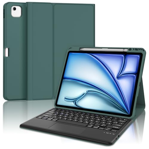 IVEOPPE Tastatur für iPad Air 13 (2025/2024) Con Touchpad, Hülle mit Tastatur für iPad air 13 Zoll M3/M2, Magnetisch Bluetooth QWERTZ Keyboard für Air 13" 2025 M3/2024 M2, Dunkelgrün von IVEOPPE