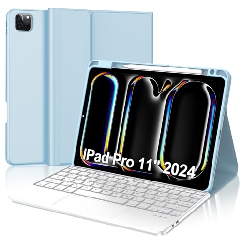 IVEOPPE Hülle Mit Magnetisch Abnehmbarer Bluetooth QWERTZ Tastatur Für iPad Pro 11" 2024 (M4) 5. Generation, Mit Touchpad, Babyblau von IVEOPPE