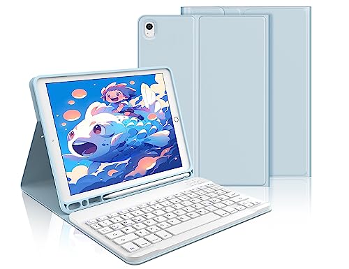IVEOPPE Tastatur iPad 9. Generation, iPad 10.2" Tastatur mit Hülle (iPad 9./8./7. Generation), Magnetisch Abnehmbarer mit QWERTZ Tastatur für iPad Air 3 und iPad Pro 10.5, Babyblau von IVEOPPE