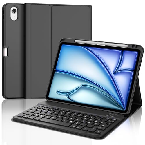 IVEOPPE Tastatur für iPad Air 11 2025 M3/2024 M2, Schutzhülle mit Stifthalter, Hülle mit Bluetooth Magnetisch QWERTZ Tastatur für iPad Air 7./6. Generation 11 Zoll M3/M2, Schwarz von IVEOPPE