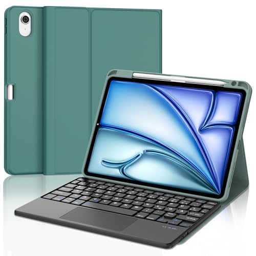 IVEOPPE Tastatur für iPad Air 11 2025 M3/2024 M2 Con Touchpad, Schutzhülle mit Stifthalter, Hülle mit Bluetooth Magnetisch QWERTZ Tastatur für iPad Air 7./6. Generation 11 Zoll M3/M2, Dunkelgrün von IVEOPPE