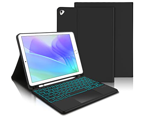 IVEOPPE Tastatur mit Touchpad Hülle mit iPad 2018 (6.Gen)/iPad 2017(5.Gen)/iPad Pro 9.7/iPad Air 2/iPad Air 1, Ipad 6.Generation hülle mit Tastatur,QWERTZ Beleuchtete Abnehmbare Kabellose Tastatur von IVEOPPE