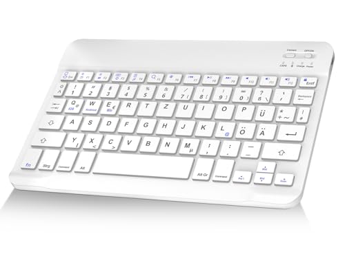 IVEOPPE Ultraflache Bluetooth Tastatur - Kabellose iPad Tastatur für iPad Air/iPad Pro/Mini/iPad 10.9/10.2/9.7, Deutsches Mini Bluetooth Tastatu für Android/Samsung, Xiaomi Pad, Lenovo,Huaiwei, Weiß von IVEOPPE