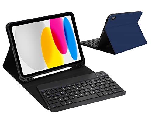 IVEOPPE iPad 10. Generation Tastatur Hülle für iPad 10,9 Zoll, Schutzcase mit Pencil Halter,Magnetisch Abnehmbarer Notebook-ähnlicher Tastatur, Deutsches QWERTZ-Layout, Navy blau von IVEOPPE