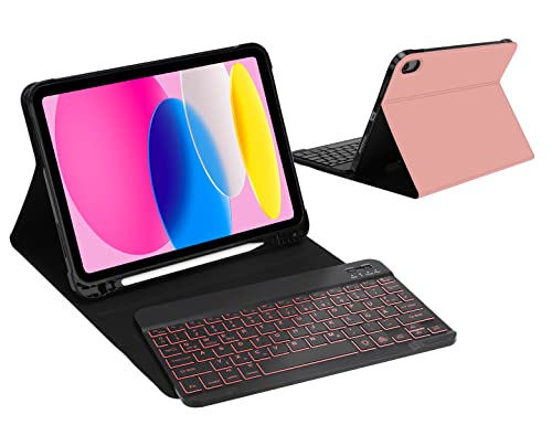 IVEOPPE Tastatur iPad 10. Generation, iPad 10 Hülle mit Tastatur 10,9 Zoll 2022, Magnetisch Abnehmbare Bluetooth 7-Farbige Beleuchtung QWERTZ Hülle Tastatur für iPad 10 Generation, Roségold von IVEOPPE