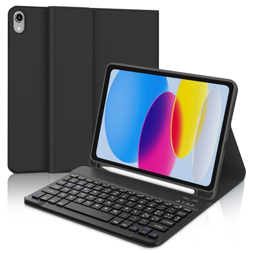 IVEOPPE Tastatur iPad 10. Generation, iPad 10 Hülle mit Tastatur 10,9 Zoll 2022, Magnetisch Abnehmbare Bluetooth QWERTZ Hülle Tastatur für iPad 10 Generation 10.9", Schwarz von IVEOPPE