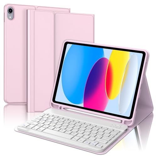 IVEOPPE iPad 10. Generation Tastatur Hülle für iPad 10,9 Zoll, Schutzcase mit Pencil Halter,magnetisch abnehmbares weißes Notebook -Tastatur, Deutsches QWERTY -Layout,Rose Gold von IVEOPPE