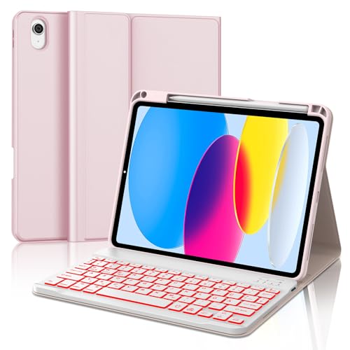 IVEOPPE iPad 10. Generation Tastatur Hülle für iPad 10,9 Zoll, magnetisch abnehmbares weißes Notebook -Tastatur，iPad 10. Gen Hülle mit Tastatur mit Pencil Halter, Deutsches QWERTZ-Layout, Roségold von IVEOPPE