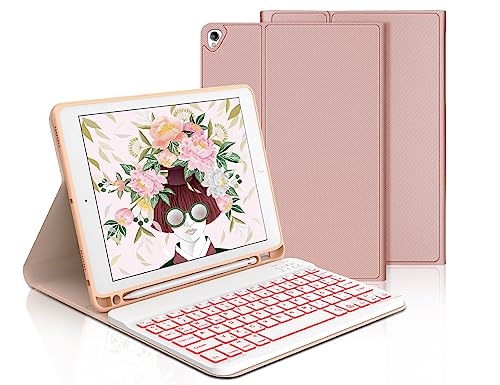 IVEOPPE Tastatur iPad 9. Generation, iPad 10.2" Tastatur mit Hülle (iPad 9./8./7. Generation), Magnetisch Abnehmbarer mit QWERTZ Tastatur für iPad Air 3 und iPad Pro 10.5, Sakura rosa von IVEOPPE