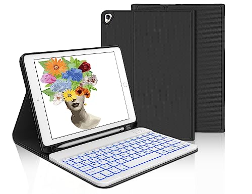 Tastatur iPad 9. Generation, iPad 10.2" Tastatur mit Hülle (iPad 9./8./7. Generation), Magnetisch Abnehmbarer 7-Farbige Beleuchtung mit QWERTZ Tastatur für iPad Air 3 und iPad Pro 10.5, Schwarz von IVEOPPE