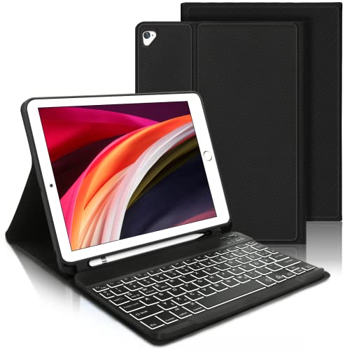 IVEOPPE iPad 6.Generation Hülle mit Tastatur, iPad Hülle mit Tastatur für iPad 6.Generation 2018/iPad 5.Generation 2017/iPad Pro 9.7/iPad Air 2/iPad Air 1, QWERTZ Beleuchtete Kabellose Tastatur, Noir von IVEOPPE