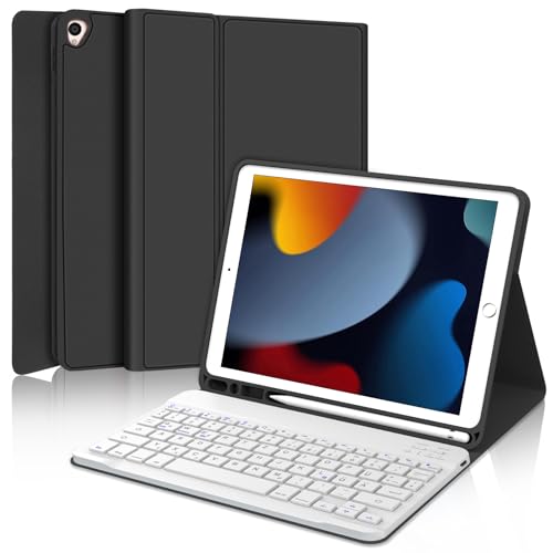 IVEOPPE iPad 9 Generation Hülle mit Tastatur,iPad 10.2 Hülle mit Tastatur, iPad Pro 10 5 Zoll Tastatur a1709, Bluetooth QWERTZ iPad 9.Gen/8.Gen/7.Gen/Air 3 2019 Weiss Tastatur mit Schutzhülle，Schwarz von IVEOPPE