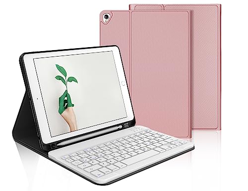 IVEOPPE iPad 9 Generation Hülle mit Tastatur,iPad 10.2 Hülle mit Tastatur, iPad Pro 10.5 Zoll Tastatur a1709, Bluetooth QWERTZ iPad 9.Gen/8.Gen/7.Gen/Air 3 2019 Weiss Tastatur mit SchutzHülle，Rosa von IVEOPPE