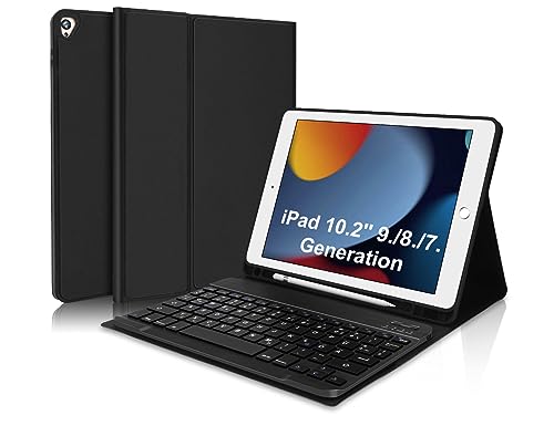 IVEOPPE iPad 9 Generation Hülle mit Tastatur - iPad Tastatur Hülle für iPad 10,2 2021, Wireless Tastatur iPad，QWERTZ-Tastatur für iPad 9./8./7. Gen, iPad Air 3. Gen, iPad Pro 10,5, iPad 10,2 Zoll von IVEOPPE