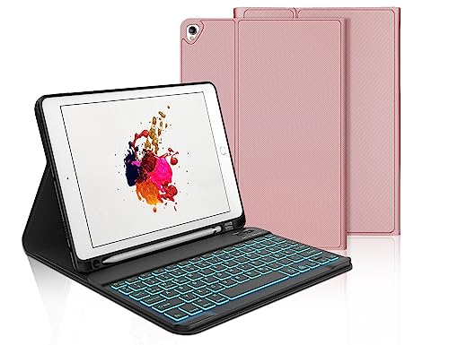 Tastatur iPad 9. Generation, iPad 10.2" Tastatur mit Hülle (iPad 9./8./7. Generation), 7-Farbige Beleuchtung Magnetisch Abnehmbarer mit QWERTZ Tastatur für iPad Air 3 und iPad Pro 10.5, Bonbonrosa von IVEOPPE