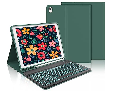 IVEOPPE iPad 9. Generation Hülle mit Tastatur, iPad 10.2 Hülle mit Tastatur, Bluetooth QWERTZ iPad 9.Gen/8.Gen/7.Gen/Air 3 2019 Tastatur mit Schutzhülle, Dunkelgrün von IVEOPPE