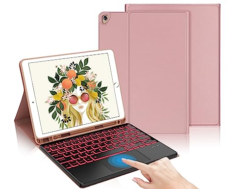 IVEOPPE iPad 9. Generation Hülle mit Tastatur, iPad 10.2 Hülle mit Tastatur, Bluetooth QWERTZ iPad 9.Gen/8.Gen/7.Gen/Air 3 2019 Tastatur mit Touchpad, Bonbonrosa von IVEOPPE