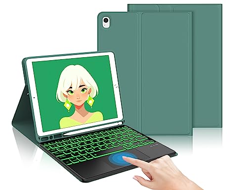 IVEOPPE Tastatur iPad 9. Generation mit Touchpad, iPad 10.2" Tastatur mit Hülle (iPad 9./8./7. Generation), Magnetisch Abnehmbarer mit QWERTZ Tastatur für iPad Air 3 und iPad Pro 10.5, Dunkelgrün von IVEOPPE