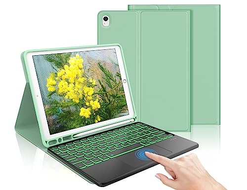 IVEOPPE iPad 9. Generation Hülle mit Tastatur, iPad 10.2 Hülle mit Tastatur, Bluetooth QWERTZ iPad 9.Gen/8.Gen/7.Gen/Air 3 2019 Tastatur mit Touchpad, Hellgrün von IVEOPPE