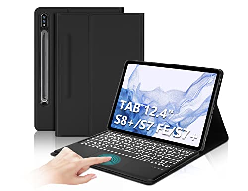 Samsung Galaxy Tab S7 Fe Tastatur, Tastatur Hülle mit Touchpad for Samsung Galaxy Tab S7 FE/S7+/S8+/S7 Plus/S8 Plus 12.4 inches, QWERTZ wireless Bluetooth keyboard with protective case,Schwarz von IVEOPPE