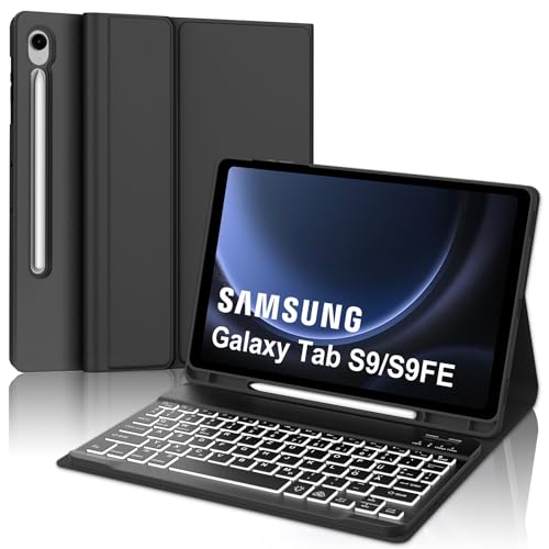 Samsung Galaxy Tab S9 FE Tastatur, Galaxy Tab S9 Hülle mit Tastatur, Samsung Tablet Tastatur für S9 FE 10.9"/Tab S9 11" 2023, Magnetisch Abnehmbarer 7-Farbige Beleuchtung mit QWERTZ Layout, Schwarz von IVEOPPE