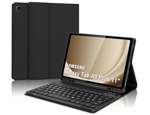 Samsung Tablet A9 Plus Hülle mit Tastatur, Tastatur Hülle für Samsung Galaxy Tab A9+ 2023 11 Zoll, Magnetisch Abnehmbarer Galaxy Tab A9 Plus Tastatur Hülle mit QWERTZ Layout Pencil Halter, Schwarz von IVEOPPE