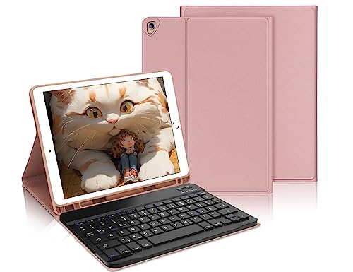 Tastatur Hülle für iPad Air 2019(3. Gen)，iPad 9.Gen,8.Gen, 7.Gen 2021/2020/2019 (10.2), iPad Pro 10,5 2017,Drahtlose Bluetooth -Verbindung QWERTZ iPad Tastatur mit SchutzHülle/Pencil Halter,Bonbonrosa von IVEOPPE