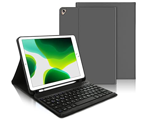 Tastatur Hülle für iPad Air 2019(3. Gen)，iPad 9.Gen,8.Gen, 7.Gen 2021/2020/2019 (10.2), iPad Pro 10,5 2017,Drahtlose Bluetooth -Verbindung QWERTZ iPad Tastatur mit SchutzHülle/Pencil Halter,Greu von IVEOPPE
