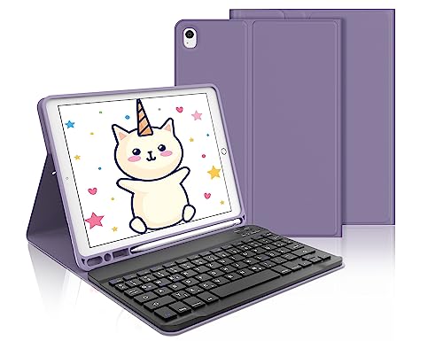 IVEOPPE Tastatur iPad 9. Generation, iPad 10.2" Tastatur mit Hülle (iPad 9./8./7. Generation), Magnetisch Abnehmbarer mit QWERTZ Tastatur für iPad Air 3 und iPad Pro 10.5, Lila von IVEOPPE