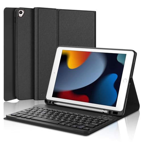 IVEOPPE Tastatur für iPad 9. Generation, Hülle mit Tastatur für iPad 10.2" (9./8./7. Generation), Magnetisch Abnehmbarer mit Deutsche QWERTZ Keyboard für Air 3 und Pro 10.5, Schwarz von IVEOPPE