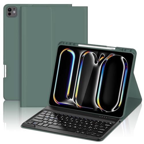 Tastatur für iPad pro 13" 2024 (M4), Hülle mit Tastatur für iPad Pro 7. Generation, Magnetisch 7-Farbige Beleuchtung Bluetooth QWERTZ Tastatur für iPad Pro 7 Gen(M4) 13 Zoll 2024, Dunkelgrünes von IVEOPPE