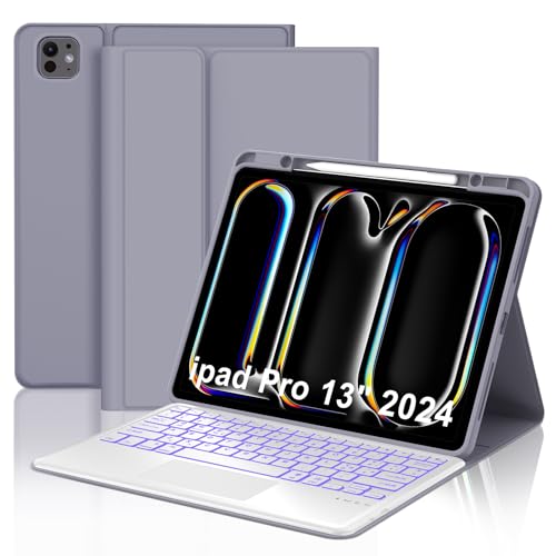 Tastatur für iPad pro 13" 2024 (M4), Hülle mit Tastatur für iPad Pro 7. Generation, Magnetisch 7-Farbige Beleuchtung Bluetooth QWERTZ Touchpad Tastatur für iPad Pro 7 Gen(M4) 13 Zoll 2024, Lila von IVEOPPE