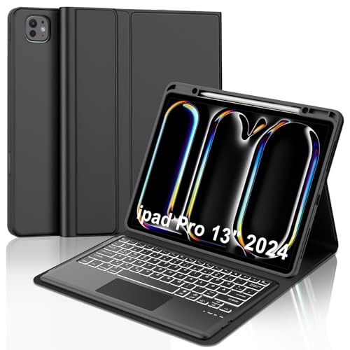 Tastatur für iPad pro 13 2024 (M4), Hülle mit Tastatur für iPad Pro 7. Generation, Magnetisch 7-Farbige Beleuchtung Bluetooth QWERTZ Touchpad Tastatur für iPad Pro 7 Gen(M4) 13 Zoll 2024, Schwarz von IVEOPPE