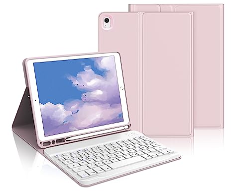 iPad 9 Generation Hülle mit Tastatur,iPad 10.2 Hülle mit Tastatur, iPad Pro 10.5 Zoll Tastatur a1709, Bluetooth QWERTZ iPad 9.Gen/8.Gen/7.Gen/ Air 3 2019 Weiss Tastatur mit SchutzHülle，Sakura-Rosa von IVEOPPE