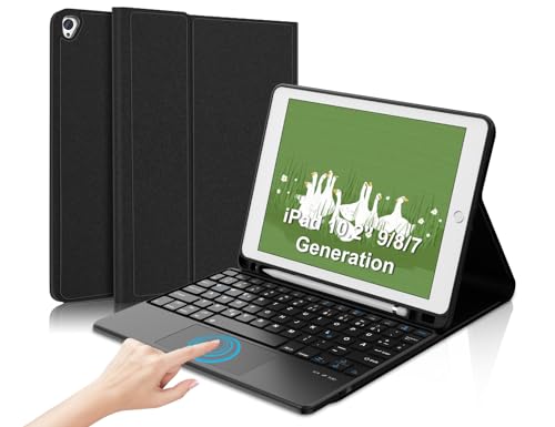 IVEOPPE iPad 9 Generation Hülle mit Tastatur, Hülle Tastatur für iPad 10.2, Bluetooth Magnetisch Abnehmbarer QWERTZ Touchpad Tastatur für iPad 10.2 Zoll 9/8/7 Generation, iPad Air 3. Gen. von IVEOPPE