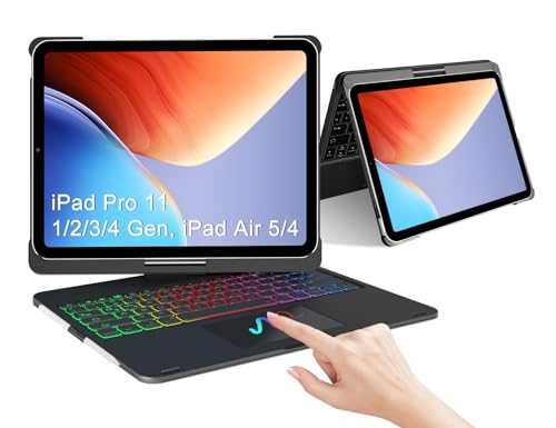 iPad Pro 11 Tastatur mit Touchpad, iPad Air 5/4 Tastatur mit Touchpad, 360° iPad Hülle Tastatur 7-Farbige Beleuchtung Deutsches Layout für iPad Pro 11 1/2/3/4 Generation/iPad Air 5/Air 4, Schwarz von IVEOPPE