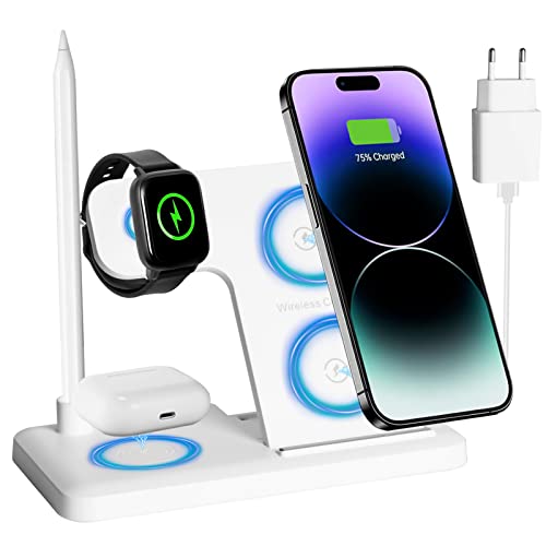 Kabelloses Ladegerät, Induktive ladestation 4 in 1 ladestation Apple Fast Wireless Charger für Apple Watch&AirPods&Pencil, iPhone 11/11 Pro Max/XR/XS Max/Xs/X, Samsung Galaxy Google LG von IVIVTOR