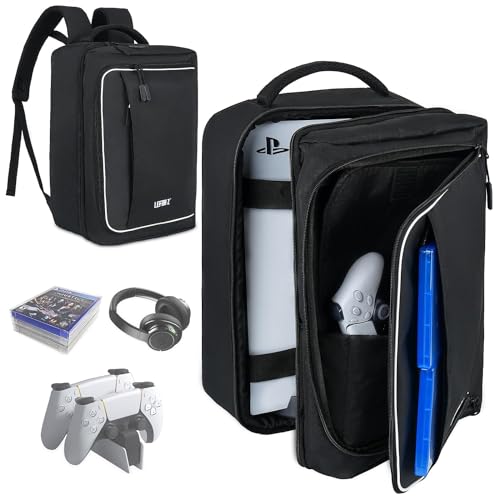 IVODEELA PS5 Rucksack,PS5 Tasche,Große Reise Tragbar Tasche Aufbewahrung Kompatibel mit Playstation 5 Konsole/PS5 Disk/Laptop/Headset/Ladegerät und Zubehör,Konsolentasche für PS5 Controller von IVODEELA