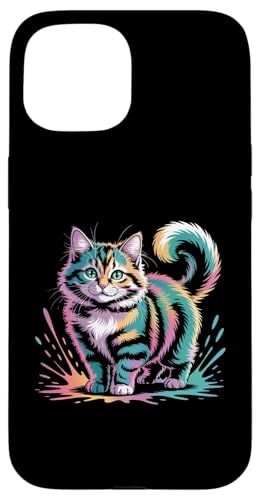Bunte Aquarell-Katze für Männer, Frauen, Kinder, Katzenliebhaber Hülle für iPhone 15 von IVRY