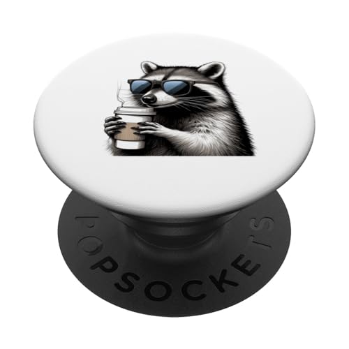 Cooler Waschbär mit Sonnenbrille mit Tasse Kaffee Waschbär PopSockets Klebender PopGrip von IVRY