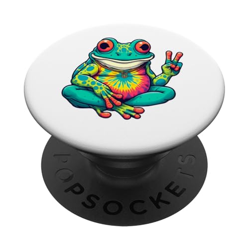 Hippie Tie-Dye Frosch Peace Zeichen Hippie für Männer Frauen Kinder PopSockets Klebender PopGrip von IVRY