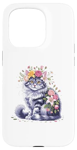 Katze Blume Floral Cute Kitten Grafik für Männer Frauen Kinder Hülle für iPhone 15 Pro Katze Blume Floral Cute Kitten Grafik für Männer Frauen Kinder Hülle für iPhone 15 Pro von IVRY