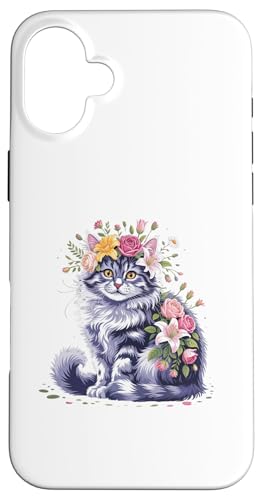 Katze Blume Floral Cute Kitten Grafik für Männer Frauen Kinder Hülle für iPhone 16 Plus Katze Blume Floral Cute Kitten Grafik für Männer Frauen Kinder Hülle für iPhone 16 Plus von IVRY