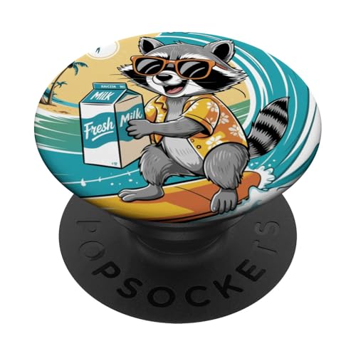 Vintage Surfing A Wave Raccon with the Milk - Vatertag PopSockets Klebender PopGrip Vintage Surfing A Wave Raccon with the Milk - Vatertag PopSockets Klebender PopGrip von IVRY