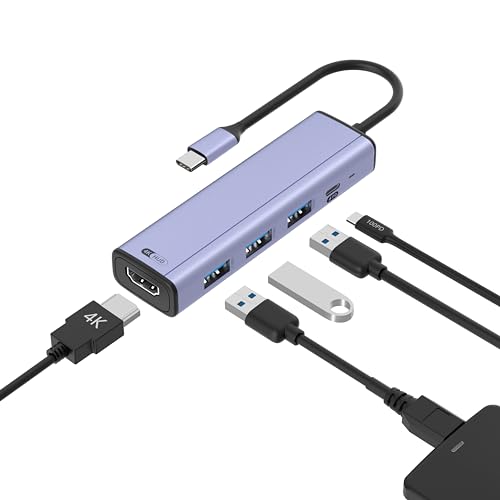 5-in-1-USB-C-Hub, Typ-C-Multiport-Adapter mit 4K HDMI, 3 USB-A, 100 W PD, Aluminiumgehäuse, USB-C-Dongle, kompatibel mit MacBook Pro/Air, iPad Pro, iMac, iPhone 15 Pro/Pro Max, XPS, Thinkpad von IVSHOWCO