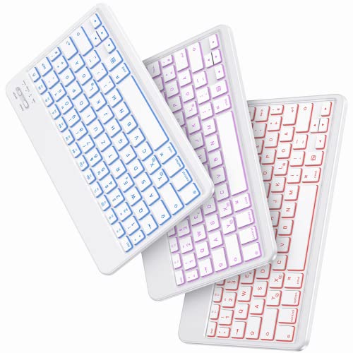 IVSOTEC für Beleuchtete Bluetooth Tastatur,Ultraleichtes QWERTZ Tastatur,Kabellose Tastatur mit 7 Farben Beleuchtete für iPad,Android Tablet,Microsoft Surface,Smartphone,Rose Gold von IVSOTEC
