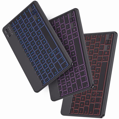 IVSOTEC für Beleuchtete Bluetooth Tastatur,Ultraleichtes QWERTZ Tastatur,Kabellose Tastatur mit 7 Farben Beleuchtete für iPad,Android Tablet,Microsoft Surface,Smartphone,Schwarz von IVSOTEC