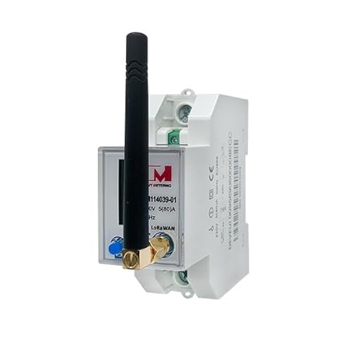Ivy EM114039-01 LoRaWAN Energiemonitor Einphasig RS485 RTU 5 (80 A) kWh DIN-Schienen-Smartmeter mit Pulsmesser & LCD-Display mit MID-Zertifizierung (mit Klebestangenantenne) von IVY METERING