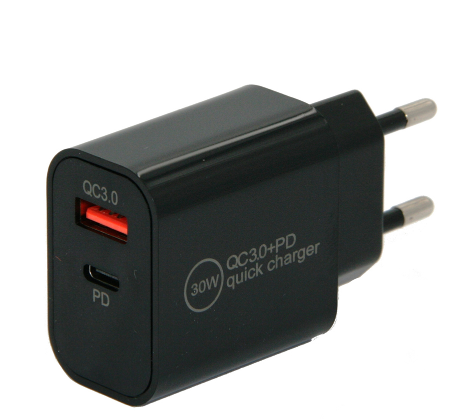 IWH USB-C-Ladegerät, 1x USB-A / 1x USB-C, 30 Watt, schwarz von IWH